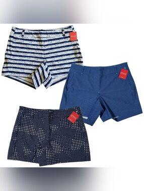 3 Spanx Sunshine Shorts 4" Medium Geo Scape, Dotpatch Navy, Blue Painted Stripe